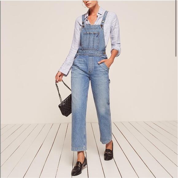 Reformation Pants - Reformation Johnny Aegean Distressed Light Wash Denim Straight Leg Jean Overalls